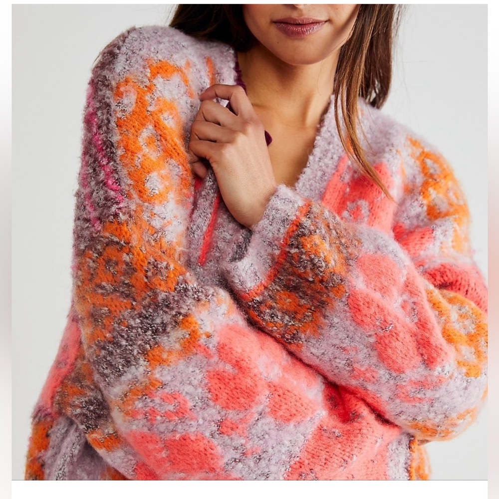 Free People Gather Me Close Cardigan Pink Rose Passion Flower